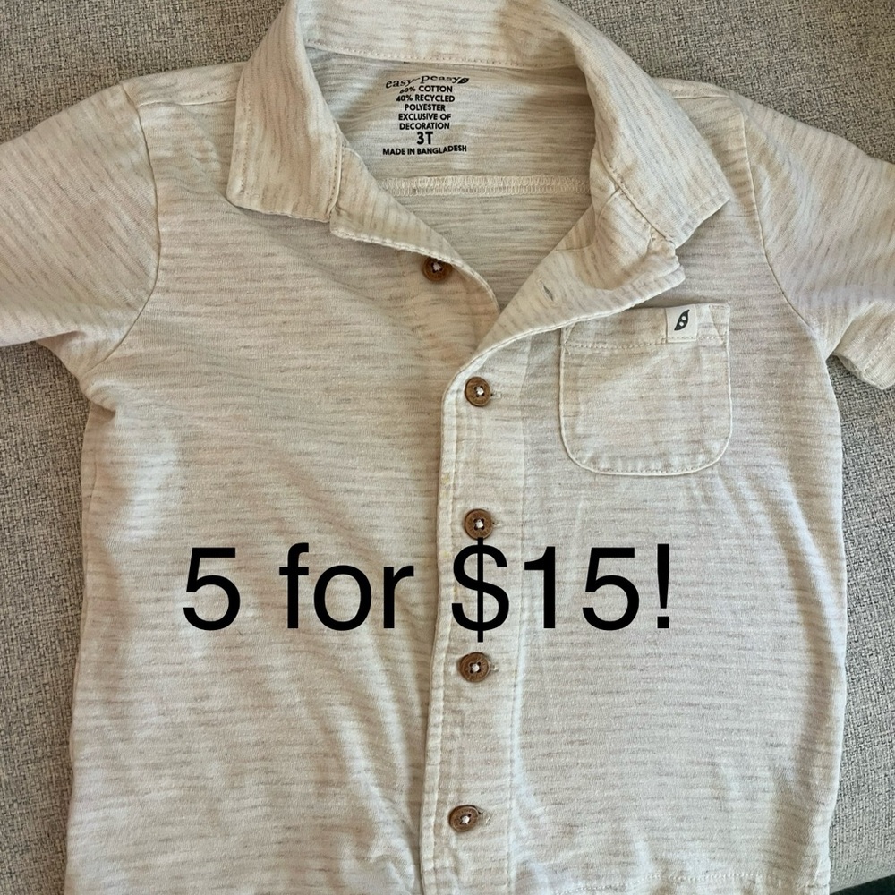 Boys 3T button down polo shirt beige cotton blend VGUC